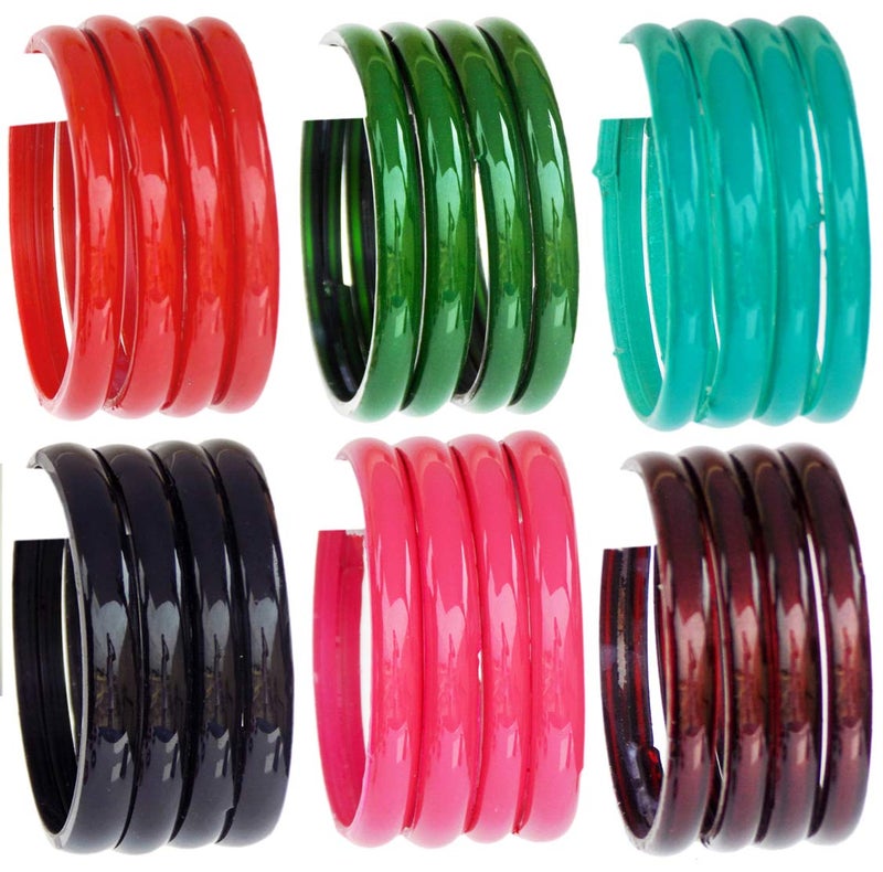 JD'Z COLLECTION Indian Jewelry Glass Bangles for Women Bollywood Plain Glass Bangle Set of 4p Traditional Costume Matching Bracelets Bangles For Women (Green 2.6) - Image 4